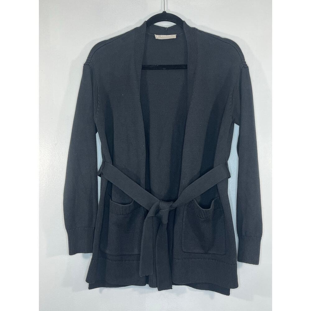 Everlane Women Long Sleeve Sweater Cardigans Knit Black Size XS Cotton Belted